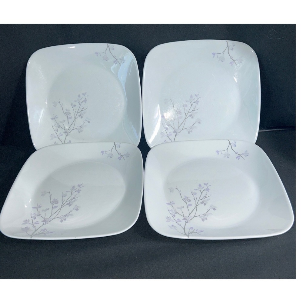 Corelle Jacaranda Wisteria Square Luncheon Plates Set of 4 Lavender Floral USA